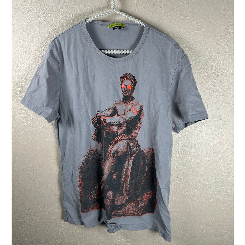 Versace T-Shirt Size XL Designer Streetwear Short Sleeve Gray Casual Top